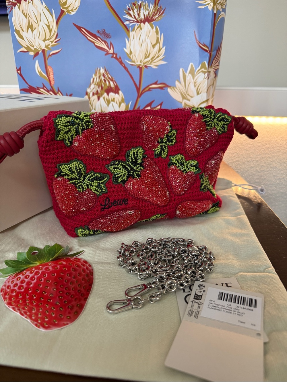 Loewe Strawberry Mini Flamenco purse in beaded crochet